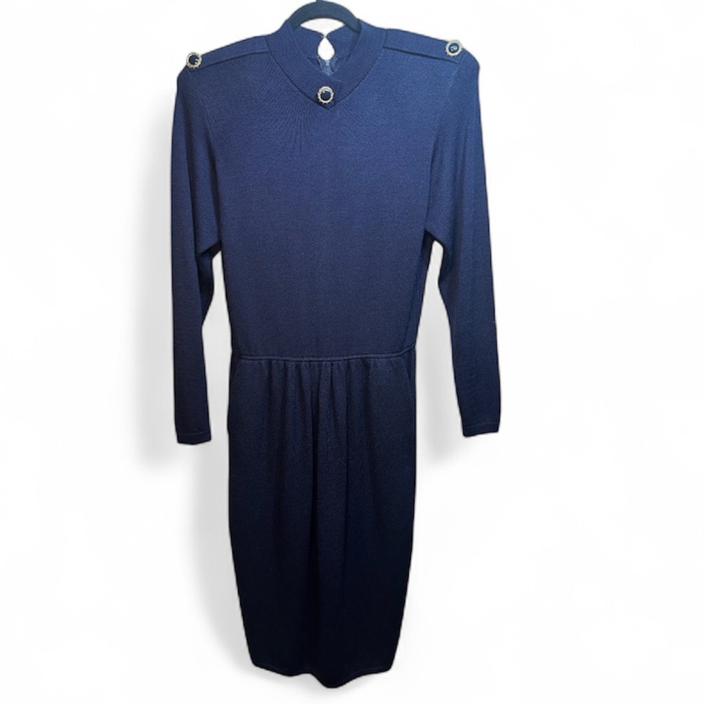 Vintage St. John Saks 5th Avenue Santana Knit Sweater Dress size 6 Blue Classic
